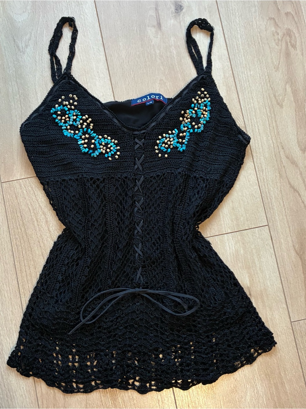 Black Crochet Beaded Cami Top